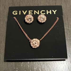 Givenchy Rose Gold Plate CZ Necklace Earrings 2pc Set Cuban Chain Luxury Fashion